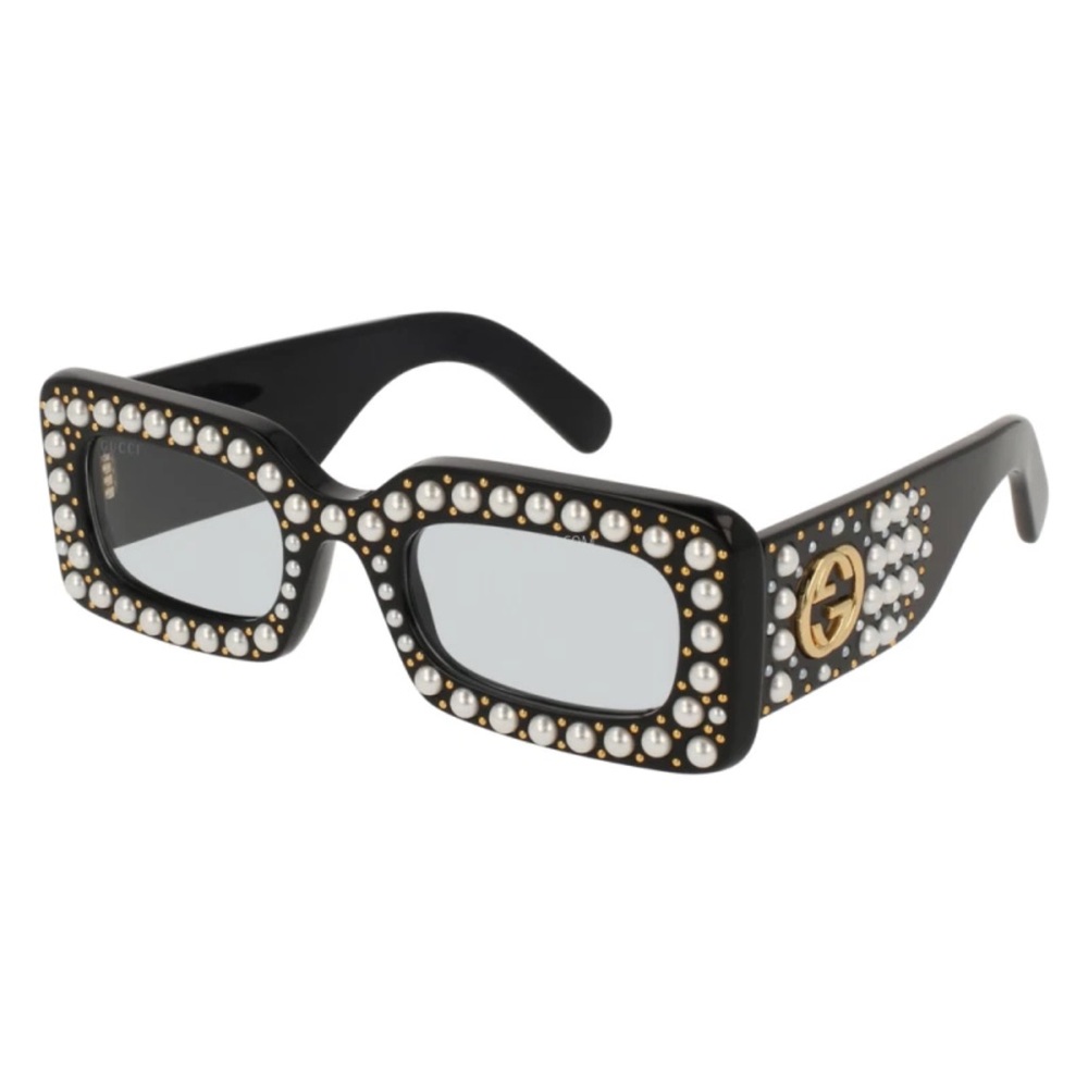 Gucci Black and Gold Pearl-Studded Glasses